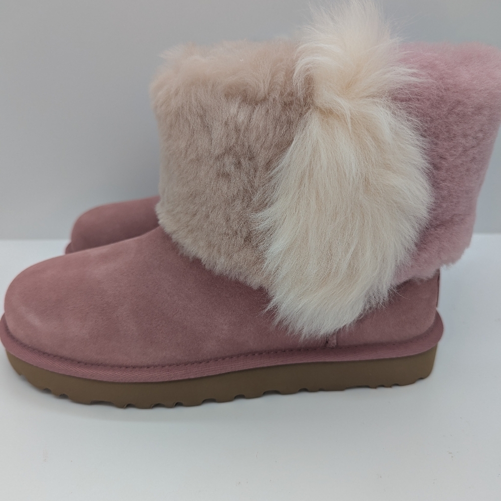 UGG Classic Mini Wisp PinkDawn Suede Fur BootsWomens Size 5.0 *NIB*